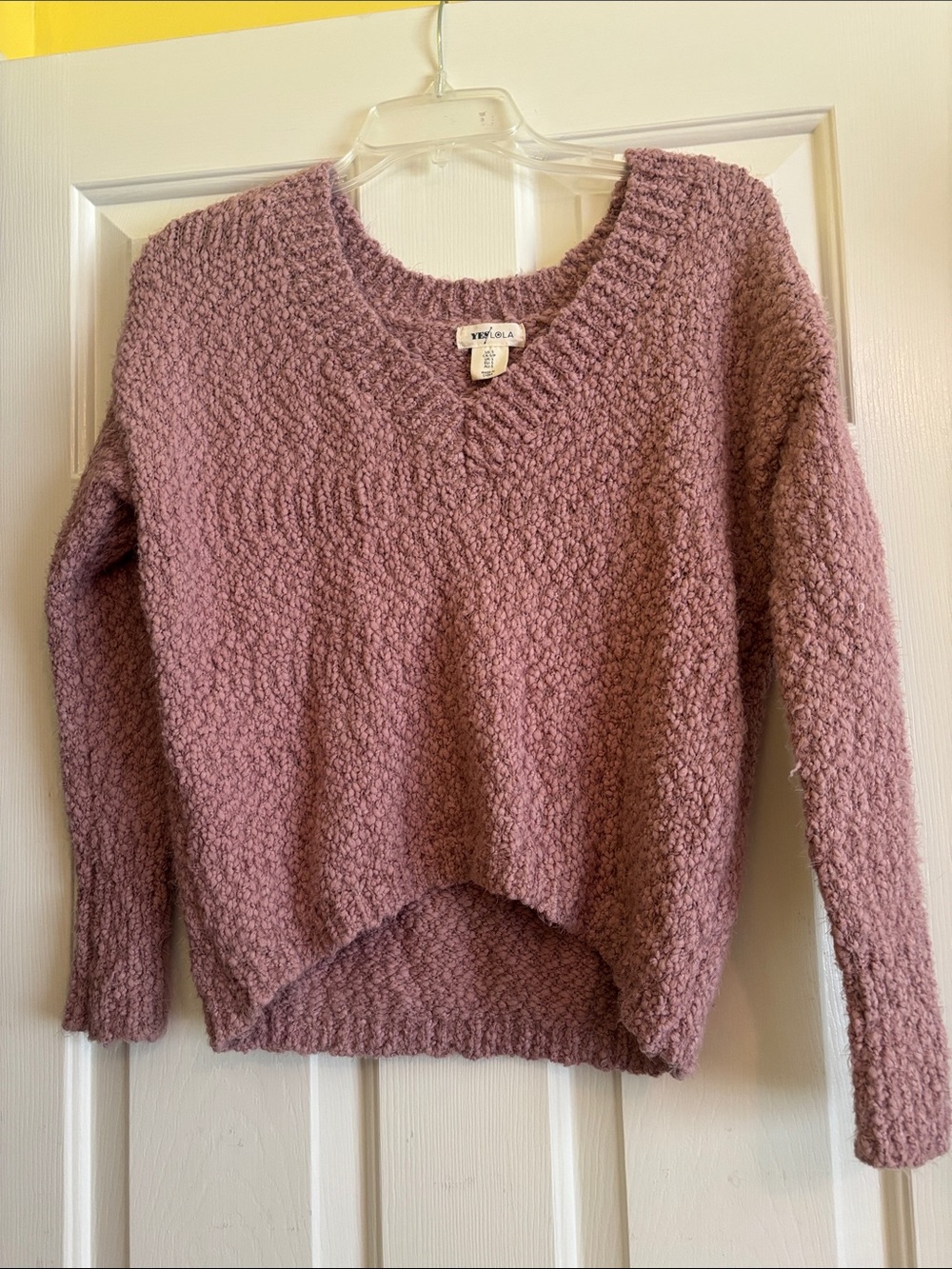 Velvet by Graham & Spencer Mauve Popcorn V-Neck Sweater